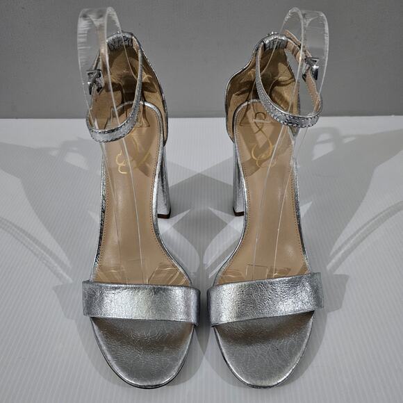 Sam Edelman Yaro Block Heel Sandal Women 9 Metallic Silver Evening Wedding Party - Picture 10 of 16